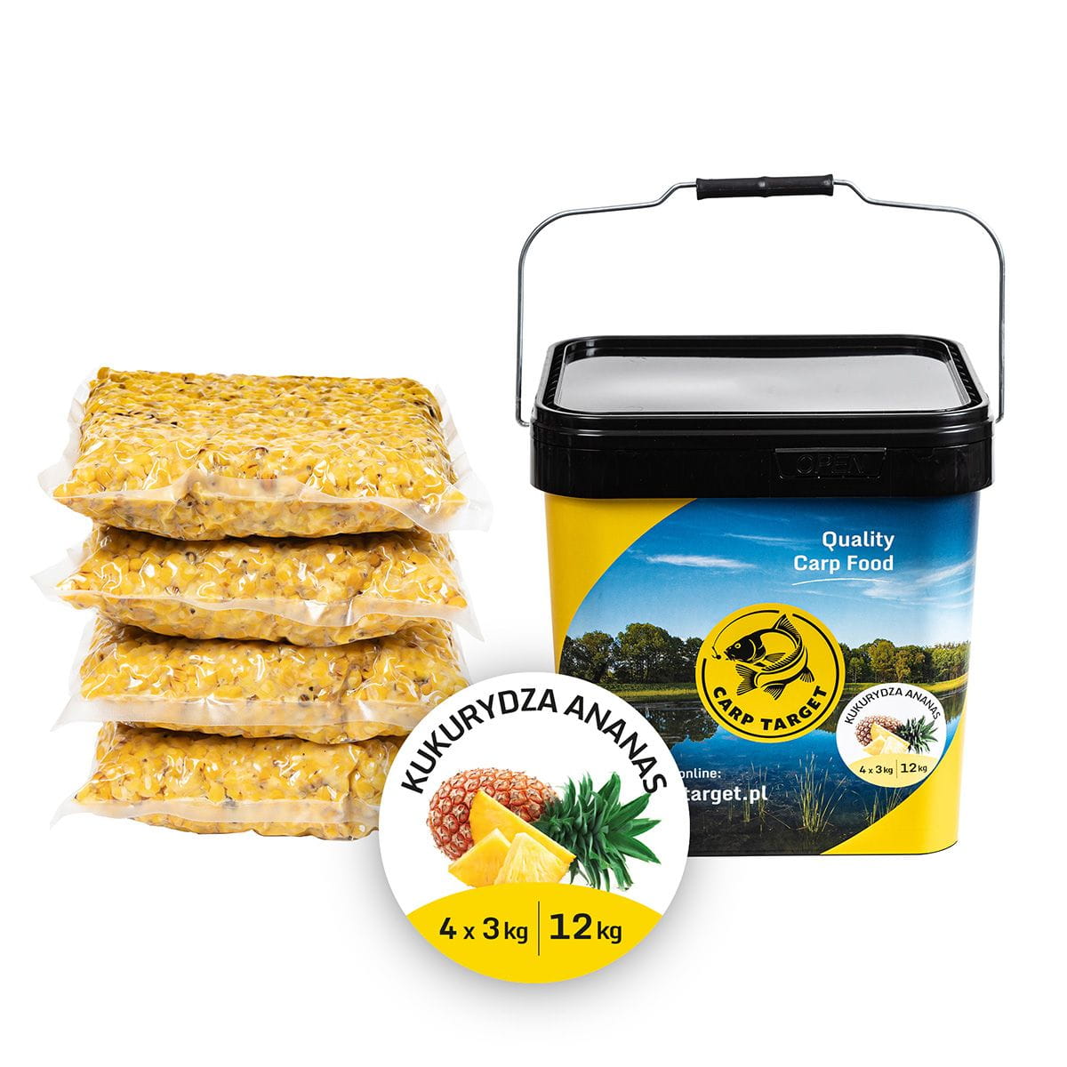 Kukurydza Zanętowa na Karpia Ananas 12kg (4x3kg) + Wiadro 17L