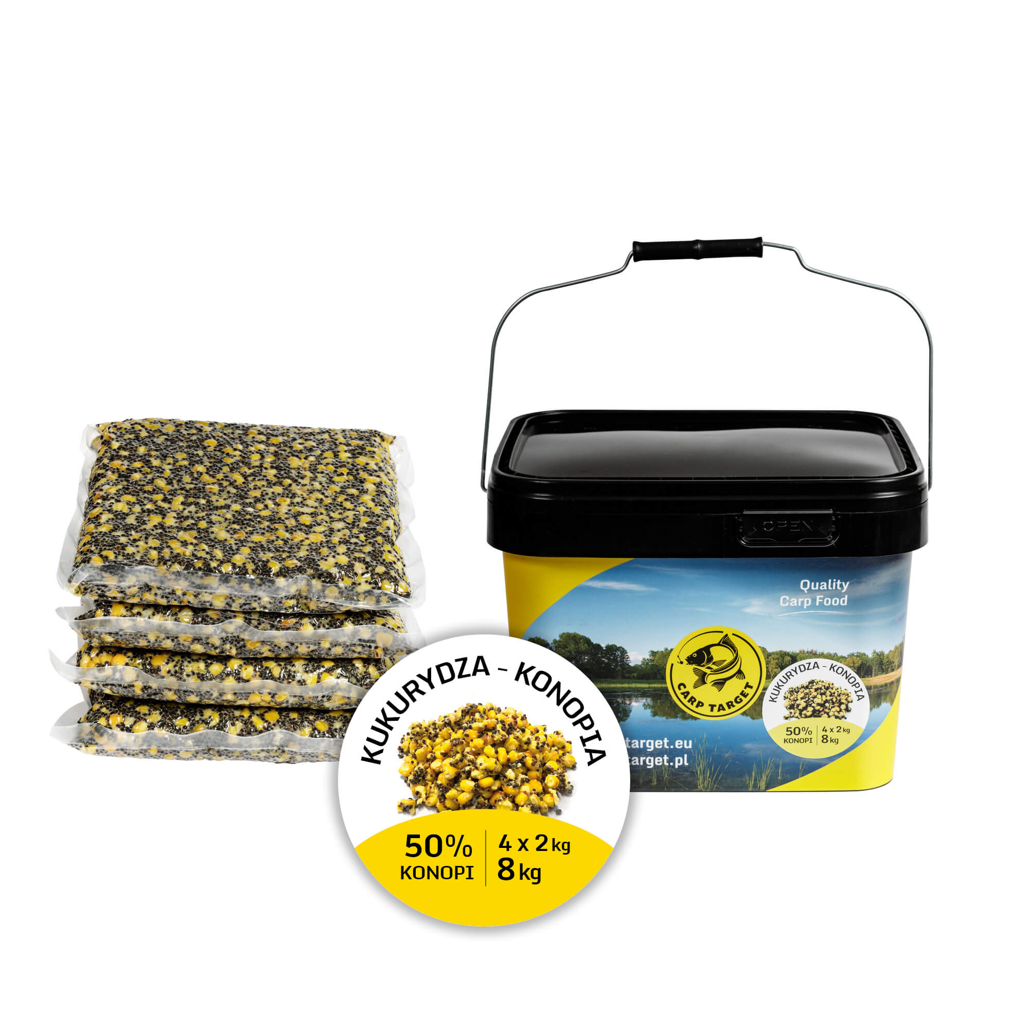 Kukurydza Konopie Mix Ziaren Zanęta 8 kg (4x2kg) + Wiadro 10L